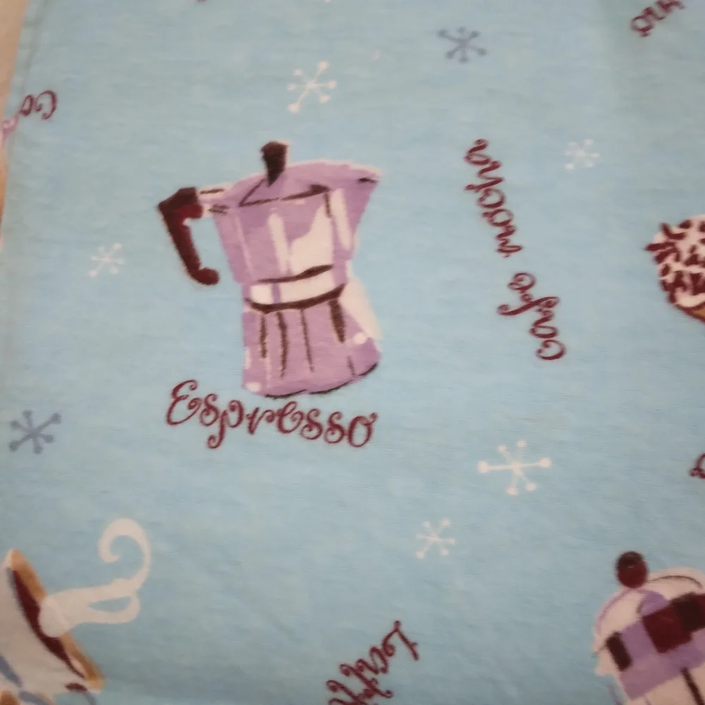 FABRIC Flannel Made Exclusively For JoAnn Sky Blue With Quirky Coffee Imagery